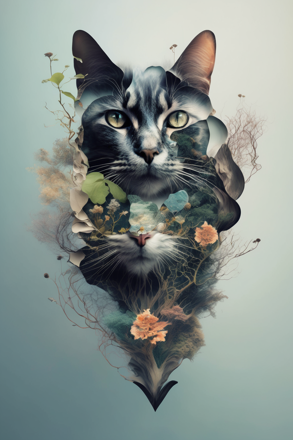 00127-1026814360-_lora_Surreal Harmony_1_Surreal Harmony - a digital collage of a cat's head with elements of nature intertwined.png